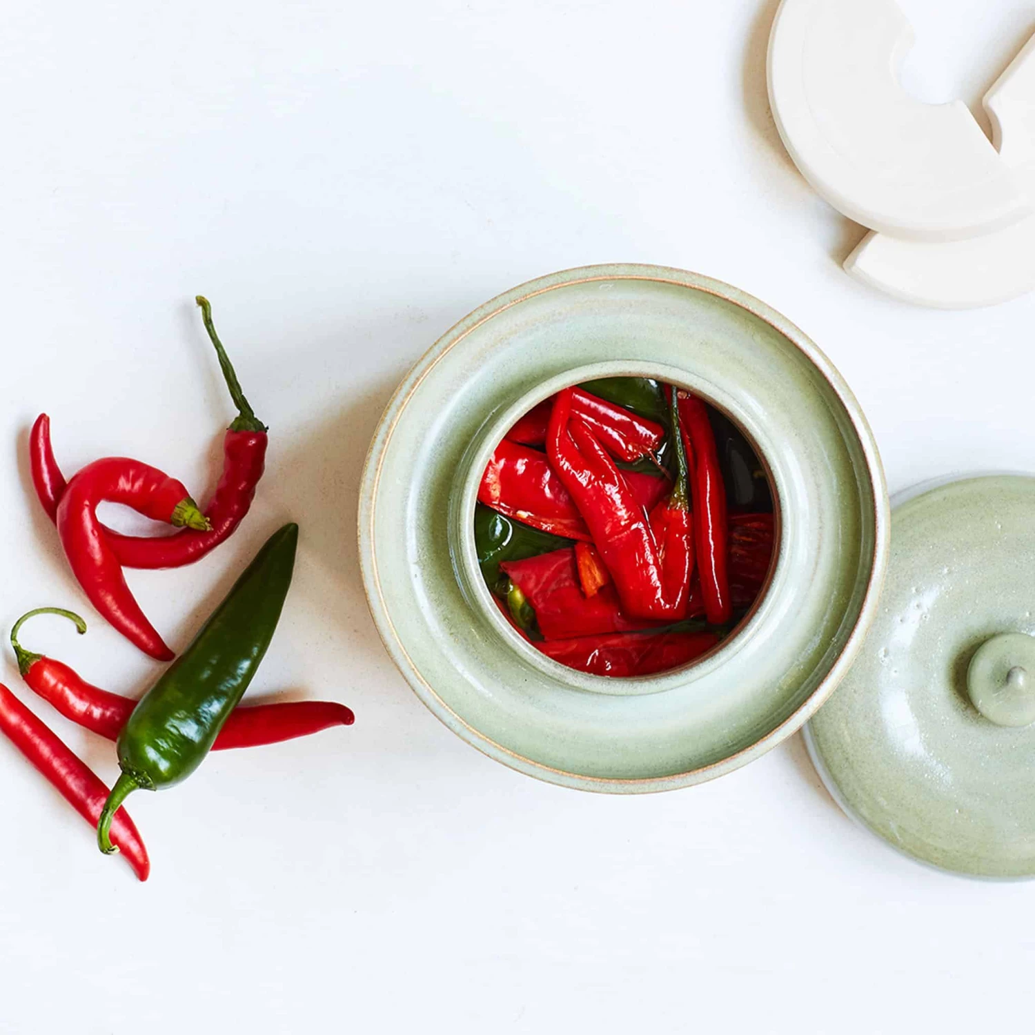 Sauerkraut Pots Cookware Handmade Stoneware Fermenting Crock In Green 2 Litre