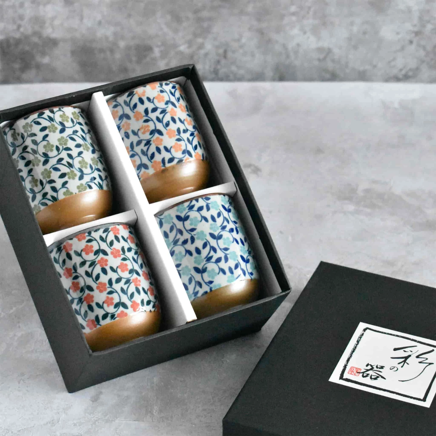 Kiji Stoneware & Ceramics Colourful Japanese Flower Tea Cup Set