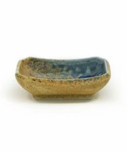 Kiji Stoneware & Ceramics Chouseki Blue Gold Sauce Dish 9cm X 6.5cm X 2.5cm High