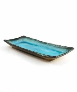 Kiji Stoneware & Ceramics Japanese Tableware Oblong Turquoise Platter