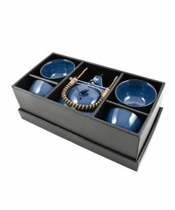 Kiji Stoneware & Ceramics Tableware Rich Blue Japanese Tea Set For Four