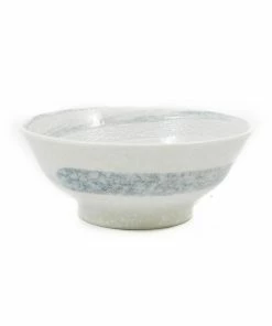 Kiji Stoneware & Ceramics White & Grey Swoosh Ramen Bowl Tableware